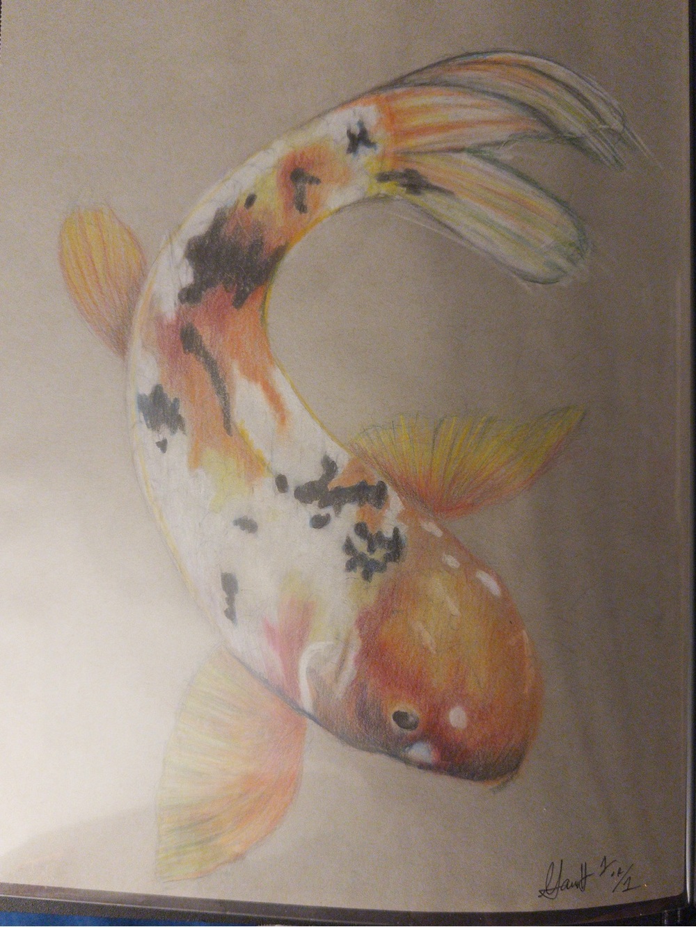 Koi Fish Wall Art hand crafted Print - White, Orange, Black